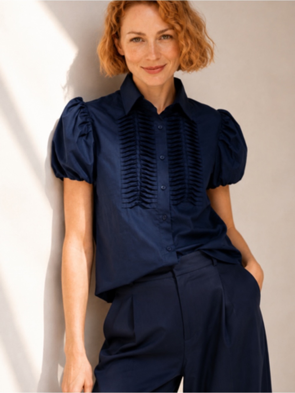 Monica Nera summer long top Collared puff sleeve button down black small